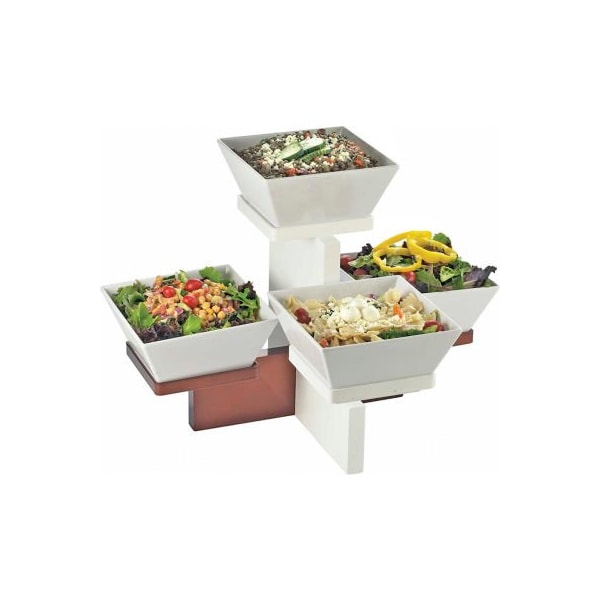 Cal Mil Plastics Cal-Mil Luxe Multi Level 4 Bowl Display White and Stainless Steel 20"W x 16"D x 13-1/2"H - 3024-55