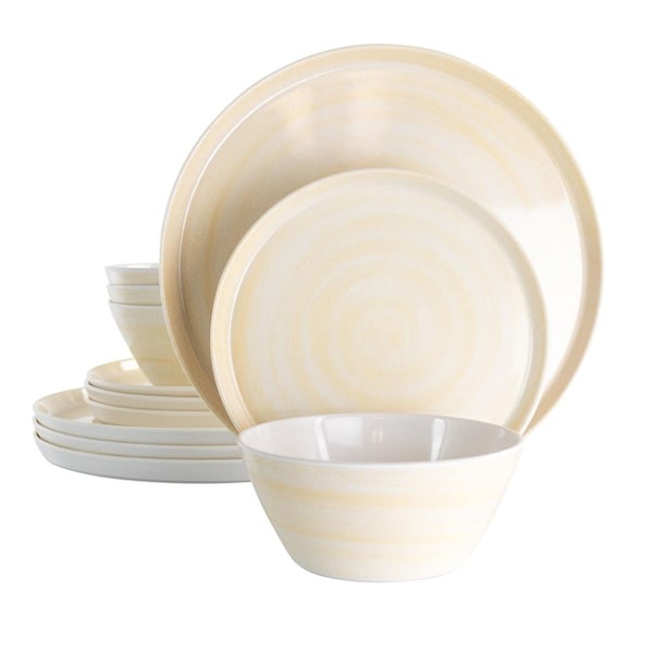 Elama 12 Piece Crafted Clay Lightweight Melamine Dinnerware SetCream - EL-CRAFTEDCLAY