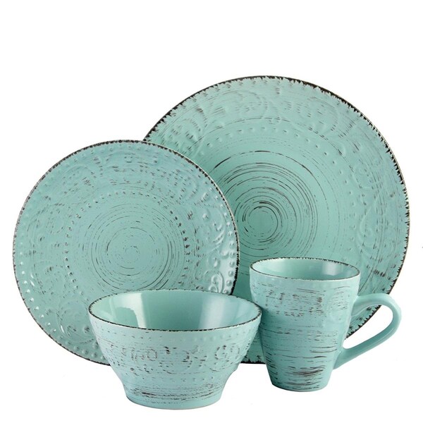Fastfood Malibu Waves 16-Piece Dinnerware Set in Turquoise - FA2614959