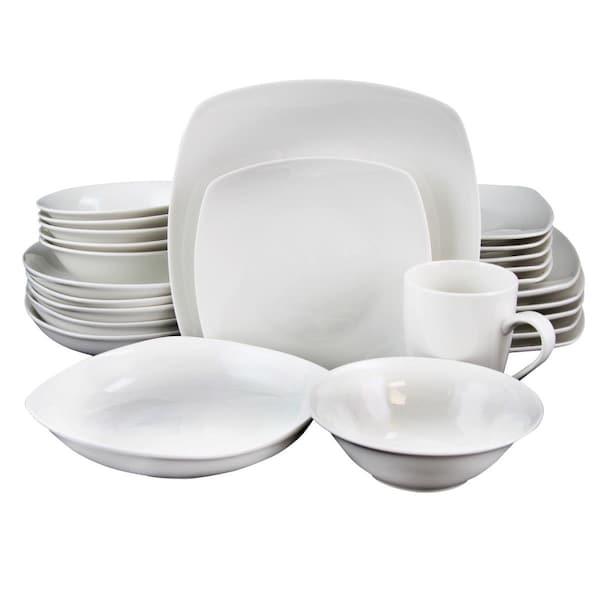 Gibson Hagen Square Dinnerware Set, White - Set of 30 - 108050.3