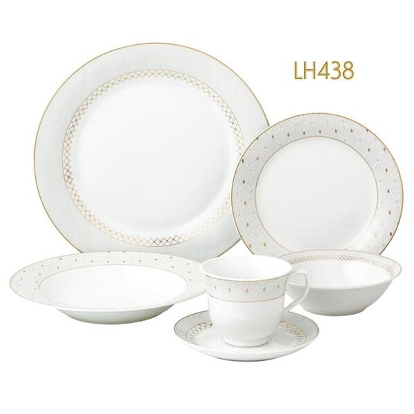 Lorenzo Import Lorenzo Import LH438 24 Piece Border Porcelain Dinnerware Set & Service for 4 - Carlotta - Mix & Match; Silver - LH438