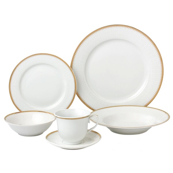 Lorenzo Import 24 Piece Porcelain Dinnerware Service, Gold - for 4 Georgette - LH432