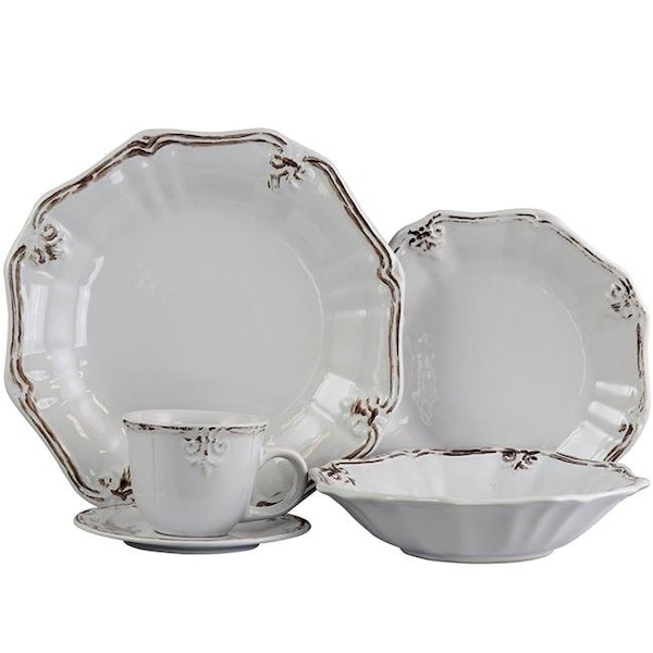 Elama Elama ELM-FLEURDELYS-WHITE Fleur De Lys 20-Piece Dinnerware Set in White - ELM-FLEURDELYS-WHITE