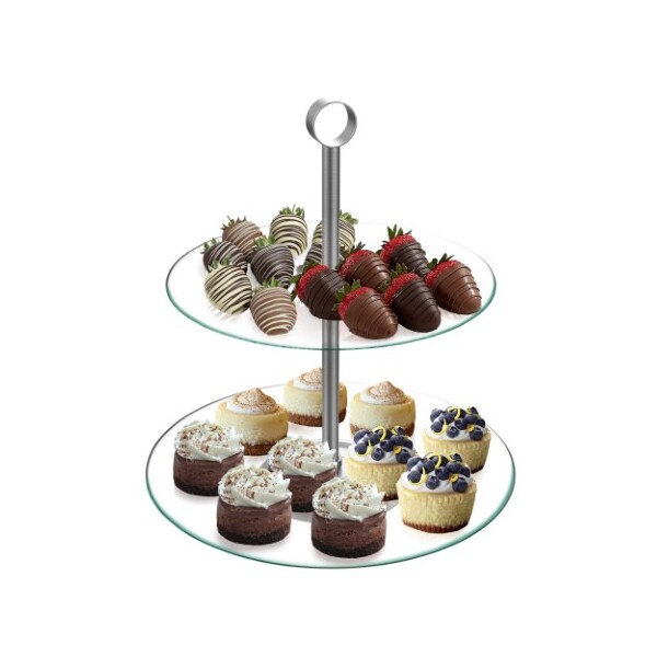 Hastings Home 2-tier Dessert Tower, Round Glass Display Stand for Cookies, Cupcakes, Hors d'oeuvres for Parties - 129274FGP