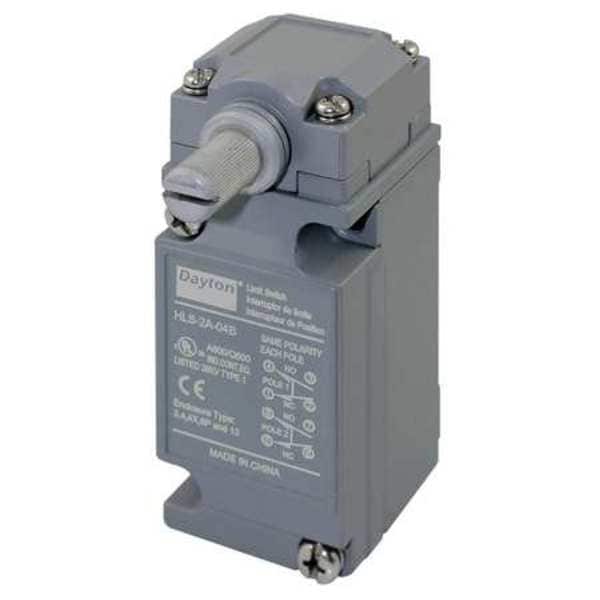 Interruptor de límite Dayton Heavy Duty, sin palanca, rotativo, DPDT, 10A @ 600V CA, Ubicación del actuador: Lado - 12T887