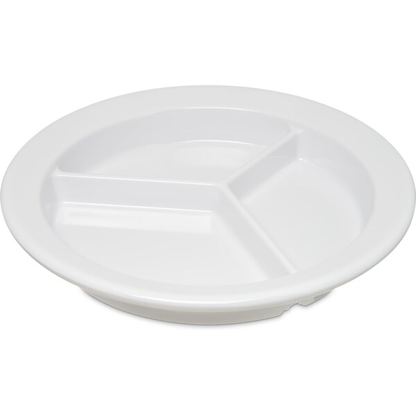 Carlisle Foodservice Melamine 3-Compt Deep Plate, 9", Wht, PK24 - 4351602