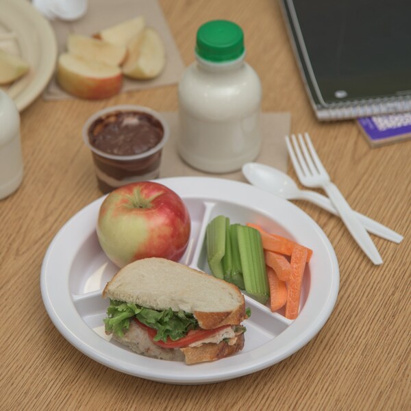 Carlisle Foodservice Melamine 3-Compt Deep Plate, 9", Wht, PK24 - 4351602
