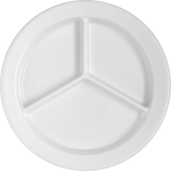 Carlisle Foodservice Melamine 3-Compt Deep Plate, 9", Wht, PK24 - 4351602