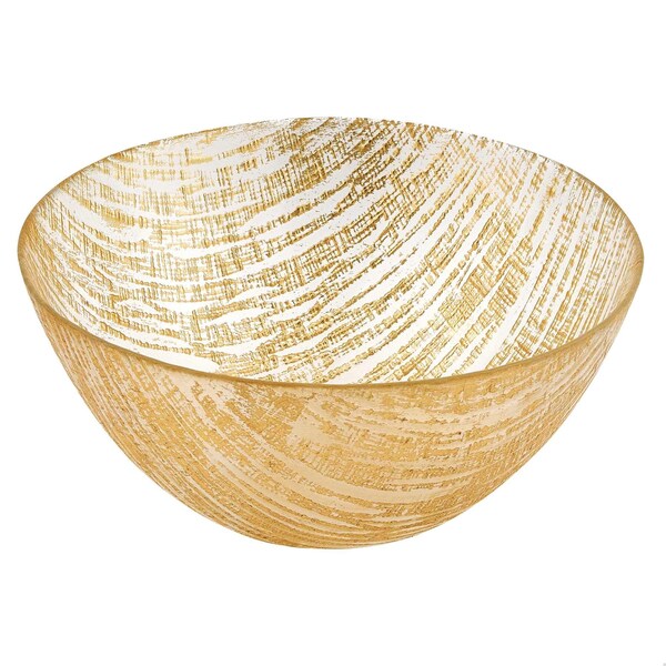 Homeroots 11 in. Hand Crafted Glass Gold Accent Salad or Serving Bowl - 375852