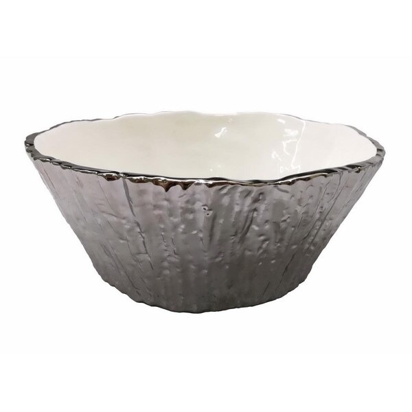 Jiallo Jiallo 69103 10.5 in. Botanic Porcelain Tree Bark Bowl; Silver - 69103