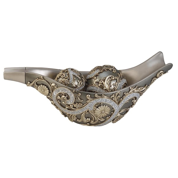Ore Furniture 21 L in. Silver Vine Decorative Bowl With Spheres - K-4232-B1
