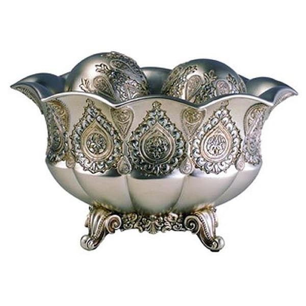 Ore Furniture Ore Furniture K-4199B 7 in. Traditional Royal Silver And Gold Metalic Decorative Bowl With Spheres - K-4199B