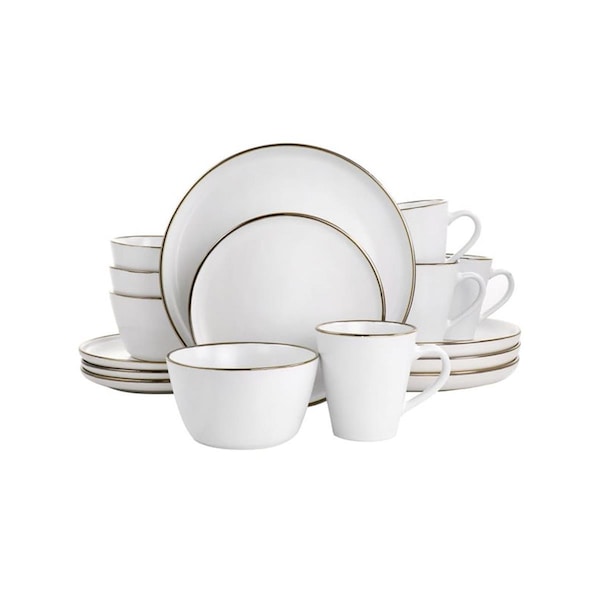 Fastfood Arthur Stoneware Dinnerware Set with Gold Rim - Matte White - 16 Piece - FA3045758