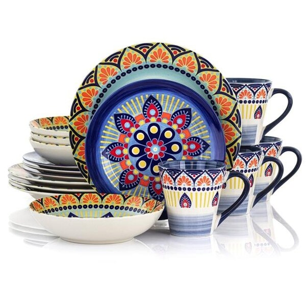 Elama Elama ELM-ZEN-BLUE-MOZAIK Zen Mozaik Luxurious Stoneware Dinnerware with Complete Setting for 4; Blue - 16 Piece - ELM-ZEN-BLUE-MOZAIK