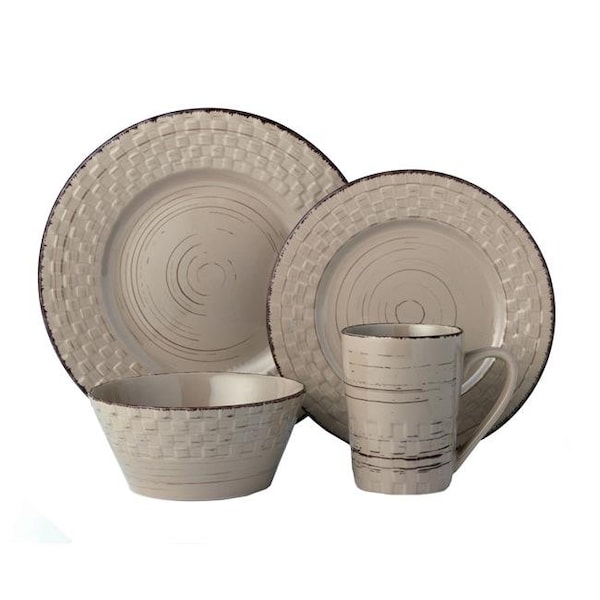 Lorren Home Trends Lorren Home Trends LH515 16 Piece Distressed Weave Dinnerware Set; Mocca - LH515