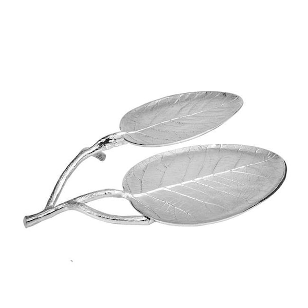 Classic Touch Decor Classic Touch LE946 Nickel Leaf 2 Bowl Relish Dish; 14.5 x 11.25 x 2.75 in. - LE946