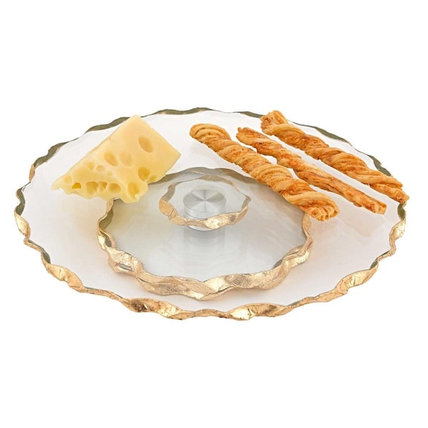Tarifa 13 in. Hand Decorated Chiseled Edge Gold Leaf Turning Platter - TA3676605