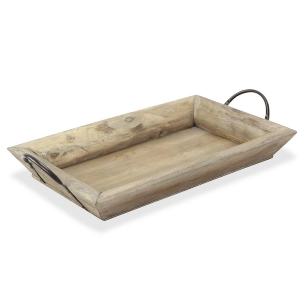 Tarifa Deep Wooden Tray with Metal Handles, Brown - TA3093165