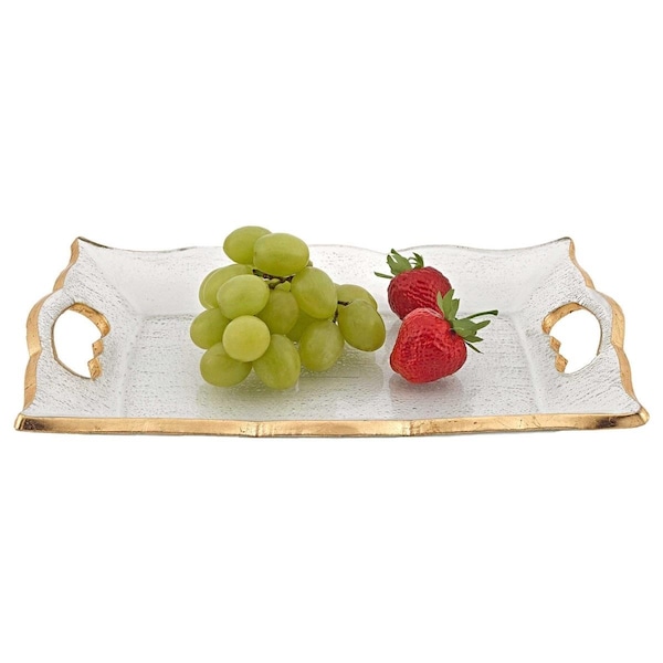 Tarifa 7 x 11 Hand Decorated Scalloped Edge Gold Leaf Vanity or Snack Tray with Cut Out Handles - TA3094049