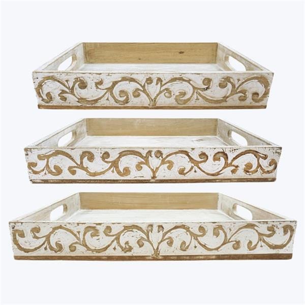 Desorden Wood Carved Serving Tray - Set of 3 - DE3283293