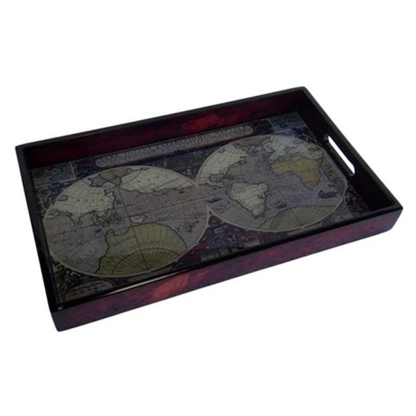 Cheungs Cheungs FP-4422 Wood Tray with Glass Top Map Design - 9.5 x 1.75 x 15.75 in. - FP-4422