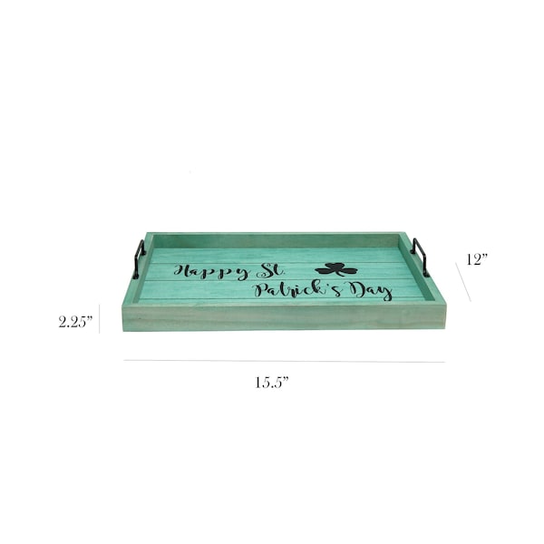 Elegant Designs "Happy St. Patrick's Day" Wood Serving Tray with Handles, 15.50" x 12" - HG2000-GSP