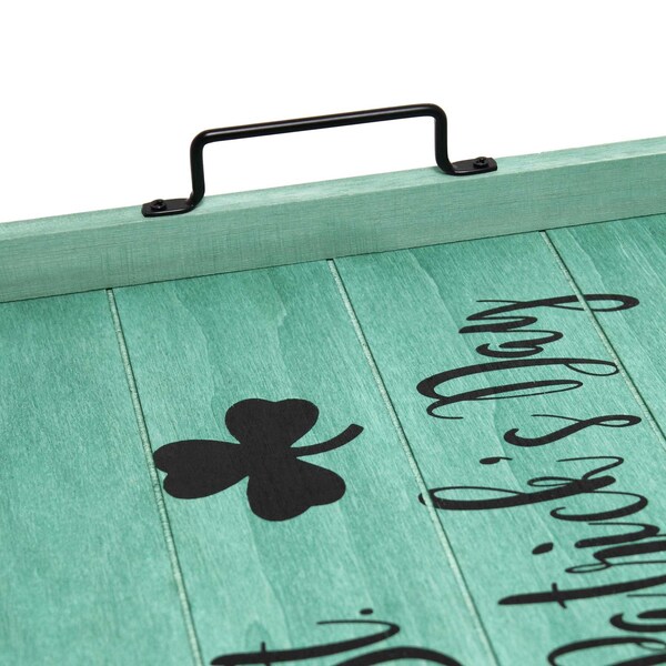 Elegant Designs "Happy St. Patrick's Day" Wood Serving Tray with Handles, 15.50" x 12" - HG2000-GSP