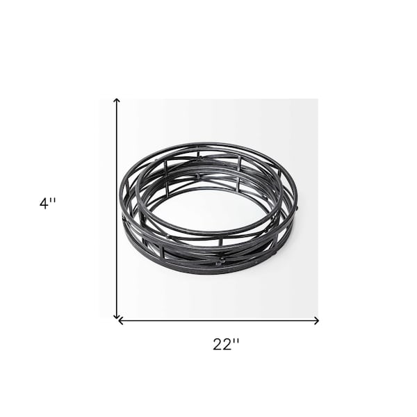 Homeroots Round Matte Black Metal with Mirrored Glass Bottom Trays - Set of 2 - 376025