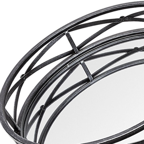 Homeroots Round Matte Black Metal with Mirrored Glass Bottom Trays - Set of 2 - 376025