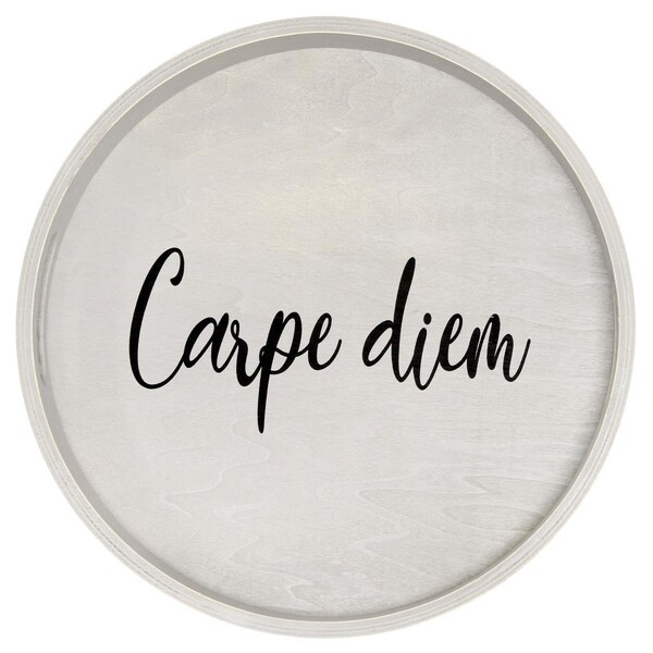 Elegant Garden Design Elegant Designs Decorative 13.75in. Round Wood Serving Tray w/ Handles, Carpe Diem - HG2013-GYC