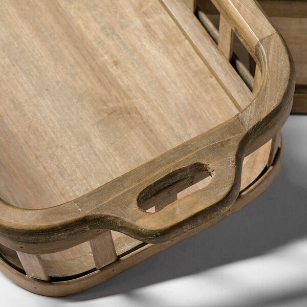 Homeroots Natural Finish Wood Nesting Trays - Set of 2 - 376048