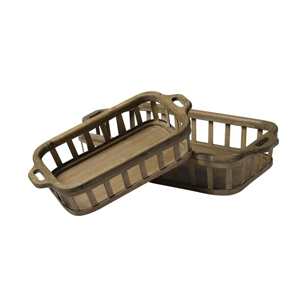 Homeroots Natural Finish Wood Nesting Trays - Set of 2 - 376048