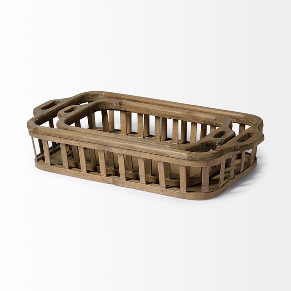 Homeroots Natural Finish Wood Nesting Trays - Set of 2 - 376048
