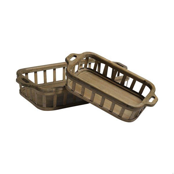 Homeroots Natural Finish Wood Nesting Trays - Set of 2 - 376048