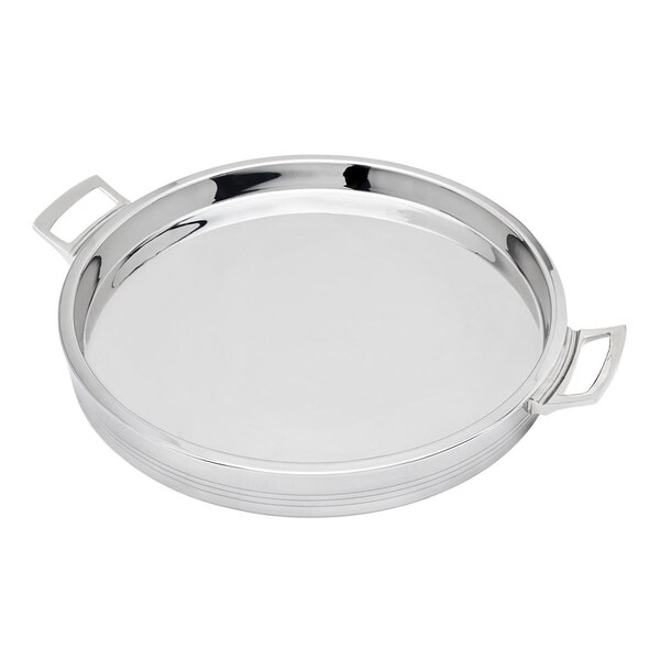 Homeroots 12 in. Round Stainless Steel Tray with Handles, Silver - 517542