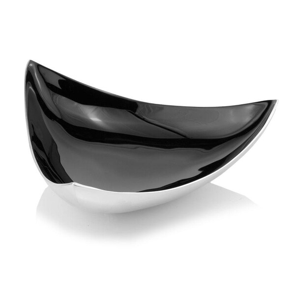 Homeroots 14 x 14 x 4 in. Buffed & Black Trigon Tray Black Enamel - 354587