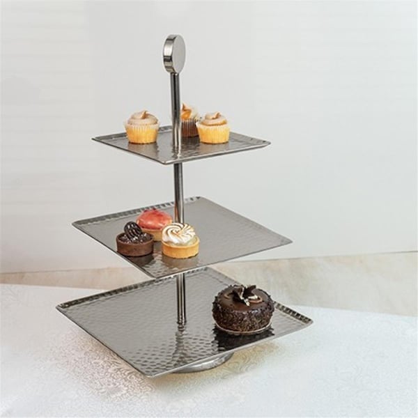 Tarifa 18 x 14 x 14 in. Hammered Silver Square Shaped Three Tier Stand - TA3092984