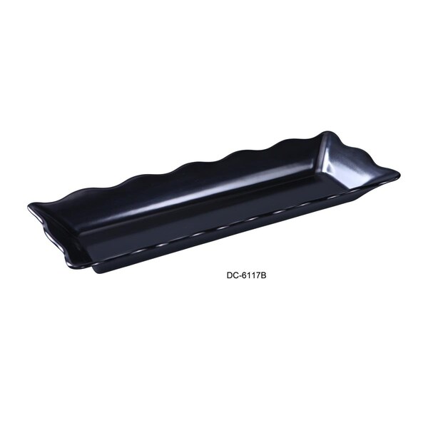 Yanco Deli Collection Scallop Edged Display Tray - Melamine, Black - 17.5 x 6.75 x 2 in., 6PK - DC-6117B