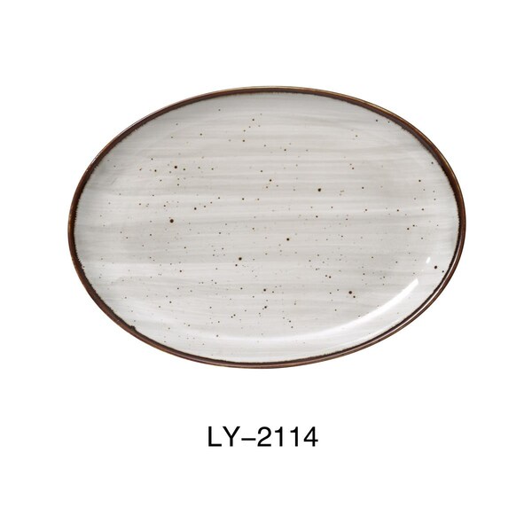 Yanco Lyon 14 x 10 x 1.25 in. Coupe Platter, Reactive Glaze, 12PK - LY-2114