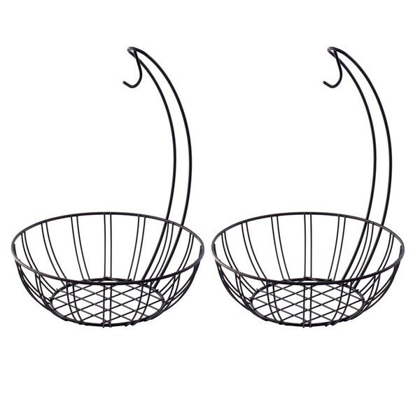 Basicwise Wire Metal Fruit Basket Holder with Banana Hanger, Set of 2 - QI003494.2