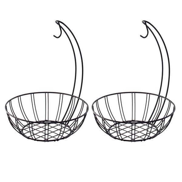 Basicwise Wire Metal Fruit Basket Holder with Banana Hanger, Set of 2 - QI003494.2