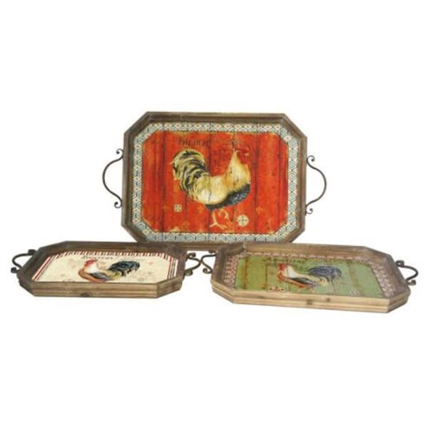 Perro Chino Rooster-Themed Metal Tray - Set of 3 - PE2593637