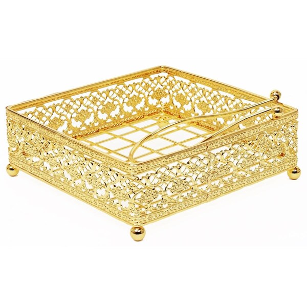 Elygant Napkin Holder Flat Wire Style with Weighted Arm Gold Plated - 7.5 in. - 58412