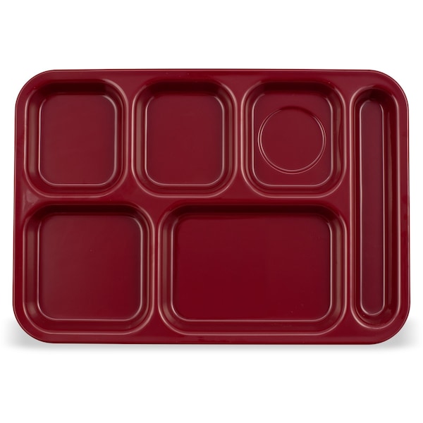 Carlisle Foodservice Right Hand 6 Comp Tray, Cranberry, PK12 - 4398885