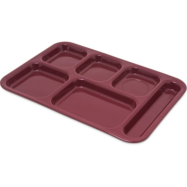 Carlisle Foodservice Right Hand 6 Comp Tray, Cranberry, PK12 - 4398885