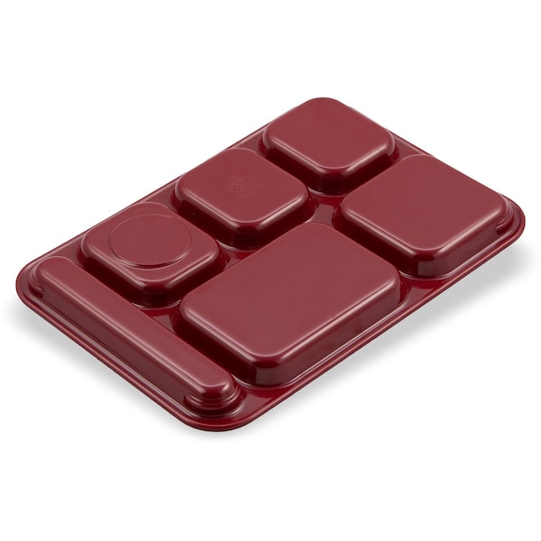 Carlisle Foodservice Right Hand 6 Comp Tray, Cranberry, PK12 - 4398885