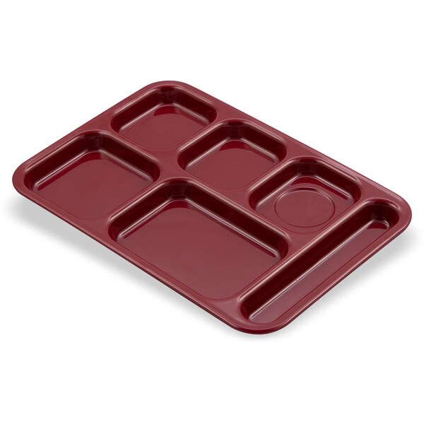 Carlisle Foodservice Right Hand 6 Comp Tray, Cranberry, PK12 - 4398885