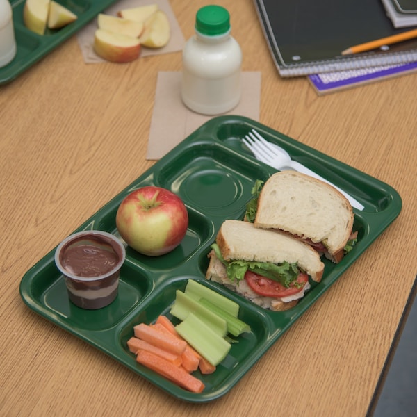 Carlisle Foodservice Right Hand 6 Comp Tray, Green, PK12 - 4398808