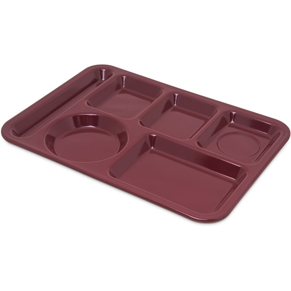 Carlisle Foodservice Lt Hand Hvy Wt, 6-Comp Tray, Cranbery, PK12 - 4398085