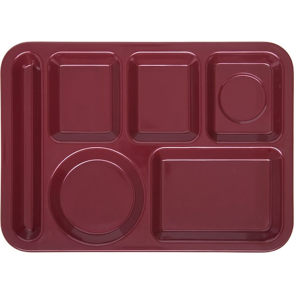 Carlisle Foodservice Lt Hand Hvy Wt, 6-Comp Tray, Cranbery, PK12 - 4398085